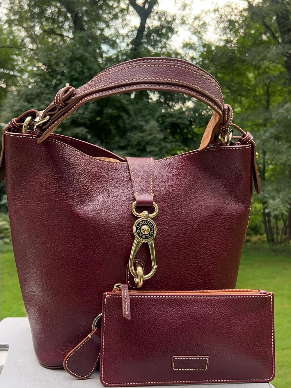 DOONEY & BOURKE LOGO LOCK TOSCANO LEATHER SHOULDER BAG, KEY CHAIN & LARGE POUCH - Picture 11 of 11